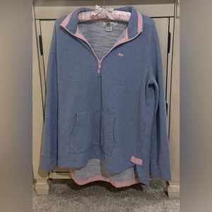 Vineyard Vines Pouch Pocket Quarter Zip Blue and Pink Size Large